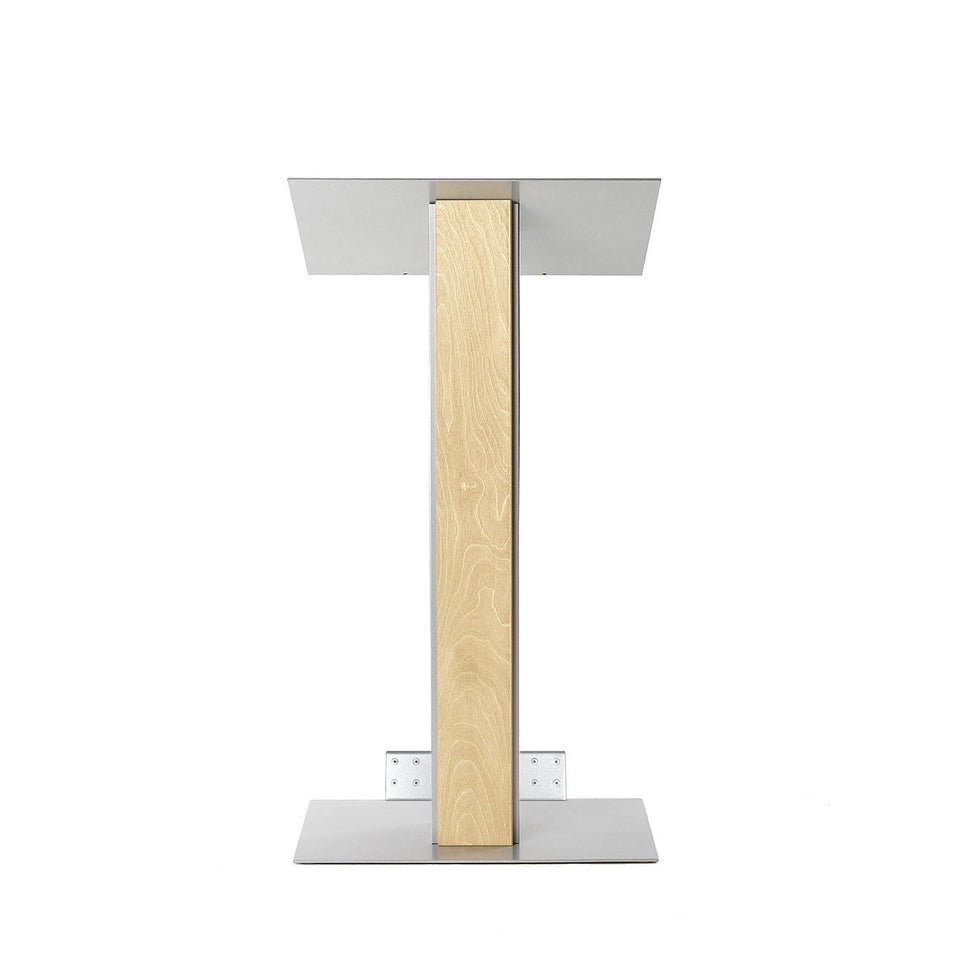 Lutrin Y5 Naturel - Aluminium et bois par Produits Urbann - vue avant avec roulettes