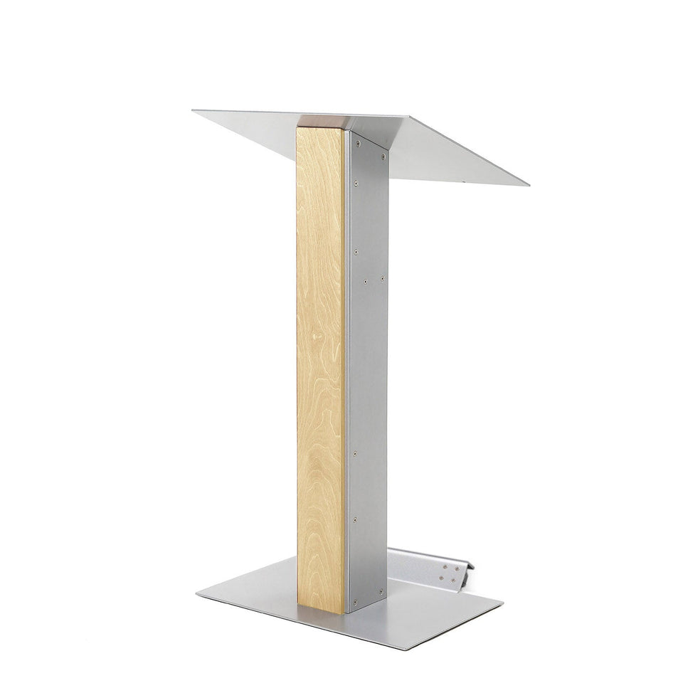 Lutrin Y5 Naturel - Aluminium et bois par Produits Urbann - vue latérale avec roulettes